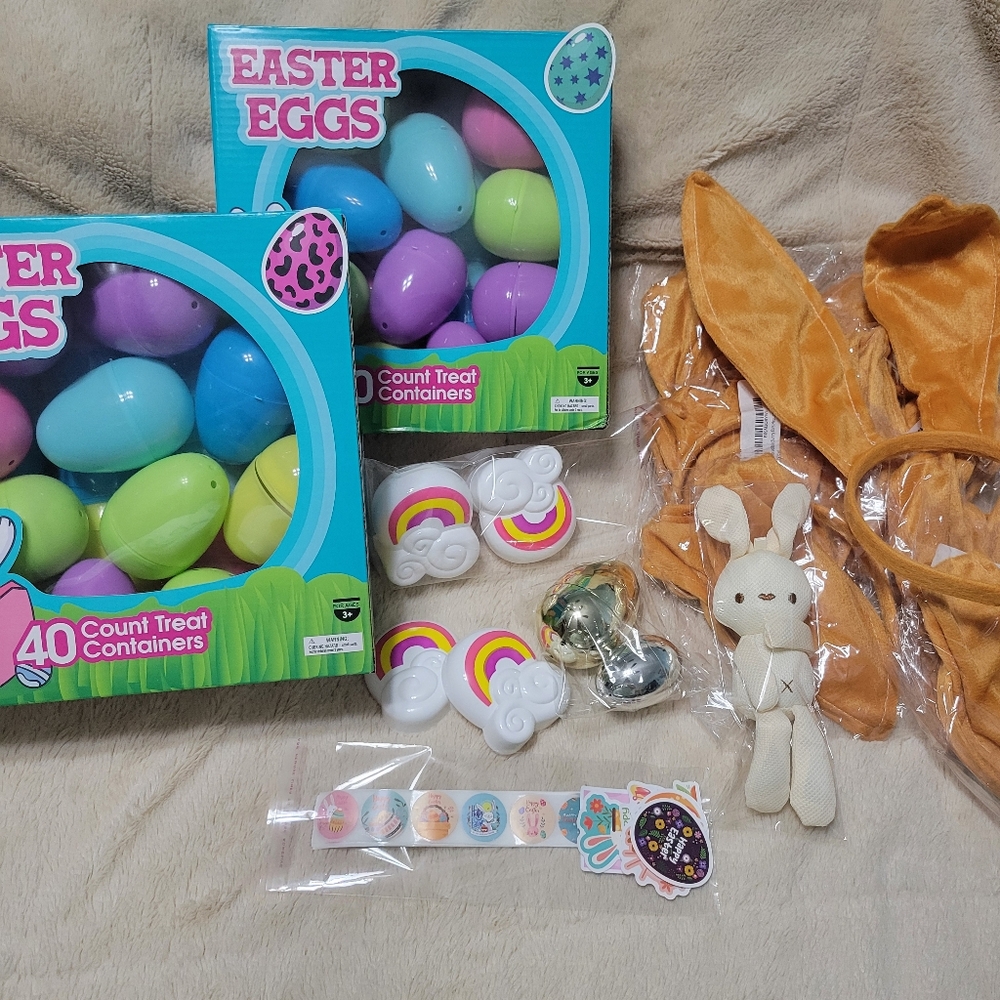 New EASTER EGG HUNT Party Set, 12 Rabbit Ear Headband 80 large eggs prize eggs